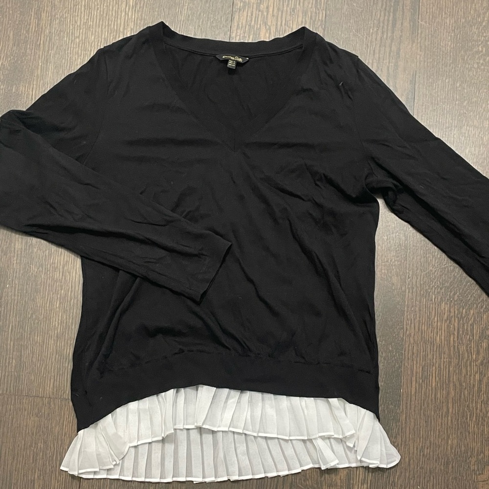 Massimo Dutti v neck sweater with pleated hem